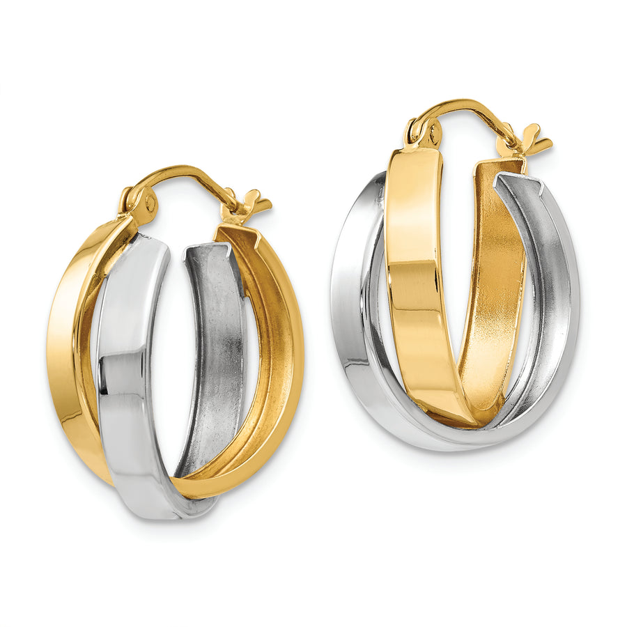 14k Two-tone Polished Double Hoop Earrings