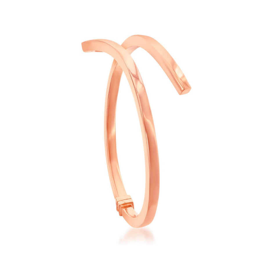 Sterling Silver Double Wave Design Bangle - Rose Gold Plated