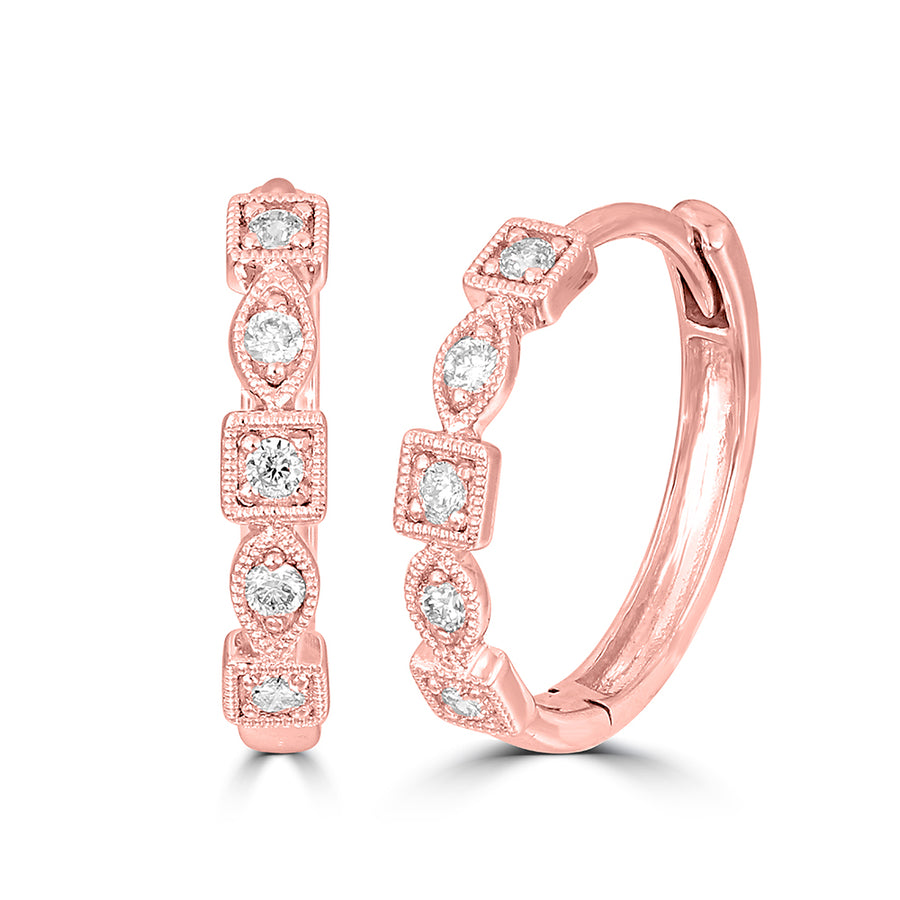 14K Rose Gold 1/8 Ct.Tw. Diamond Stackable Hoop Earrings