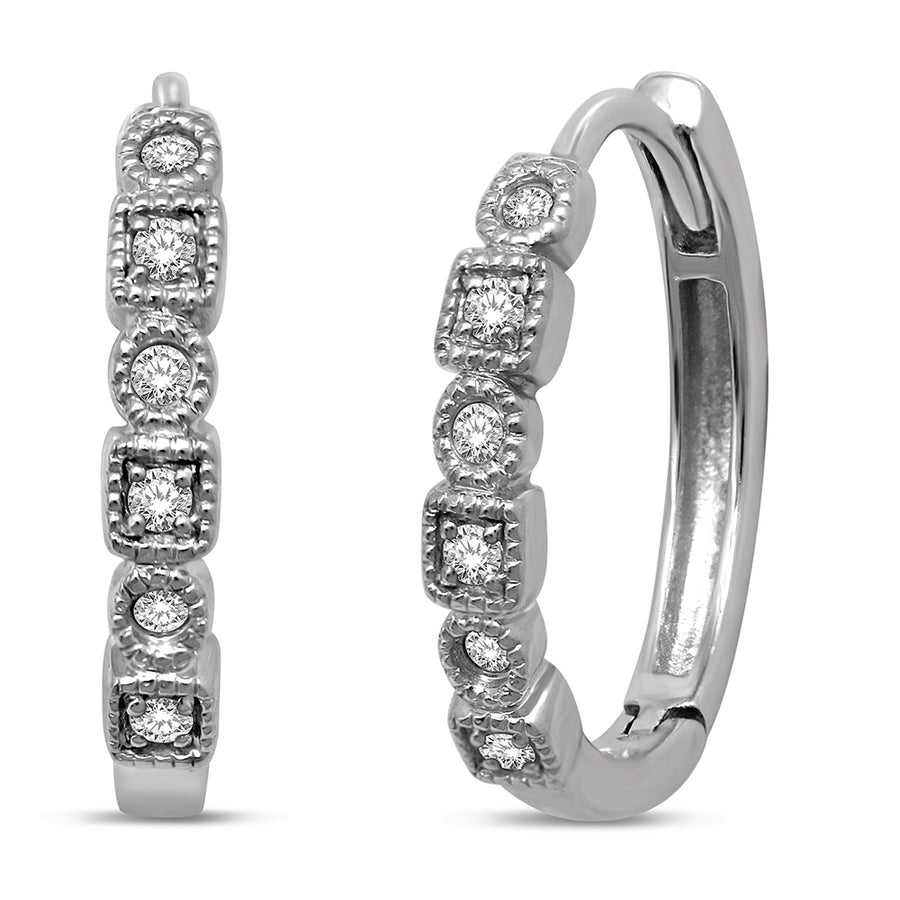 14K White Gold 1/10 Ct.Tw. Diamond  Stackable Hoop Earrings