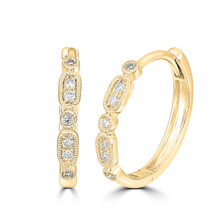 14K Yellow Gold 1/10  Ct.Tw. Diamond  Stackable Hoop Earrings