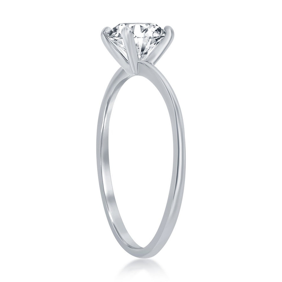 Sterling Silver, 6mm Round Solitaire CZ 4-prong Engagement Ring