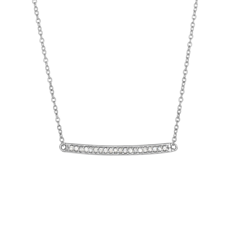 14kt 18 inches White Gold Shiny Bar Necklace with 0.12ct. Diamond+Lobster Clasp