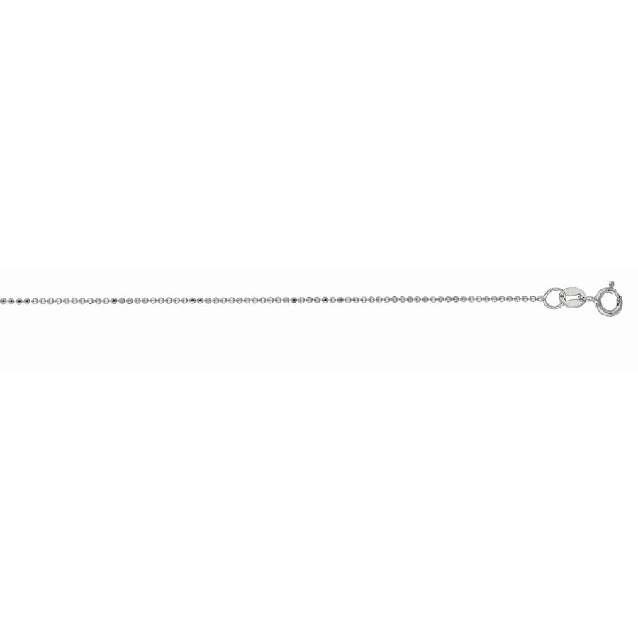 14kt 16 inches with White Gold Finish 1mm Diamond Cut Bead Chain with Lobster Clasp