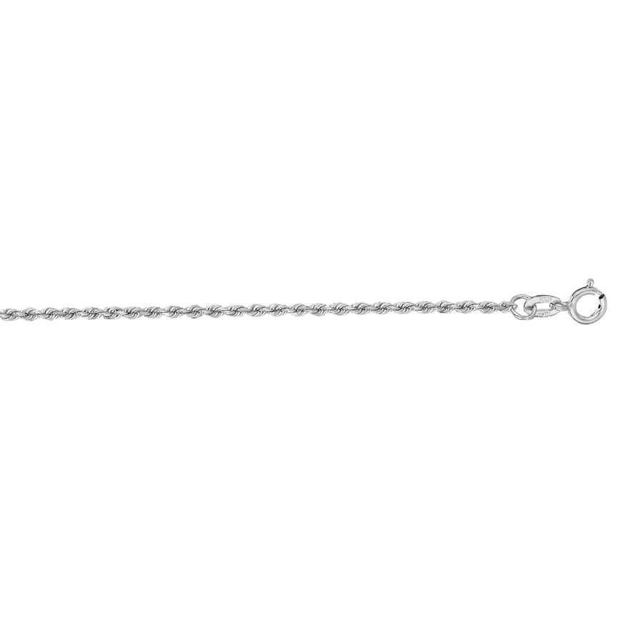 14kt 16 inches White Gold 1.25mm Shiny Solid Diamond Cut Royal Rope Chain with Spring Ring Clasp