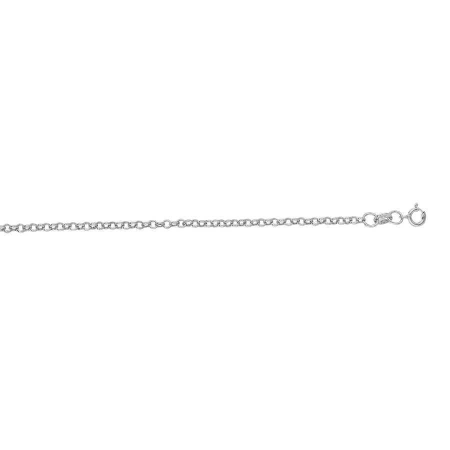 14kt 16 inches White Gold 2.0mm Diamond Cut Round Rolo Chain with Spring Ring Clasp